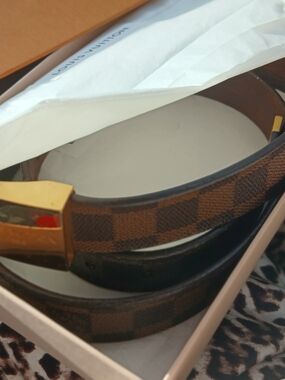 Louis Vuitton Brown Damier Canvas Men's Belt with Gold-Tone Buckle